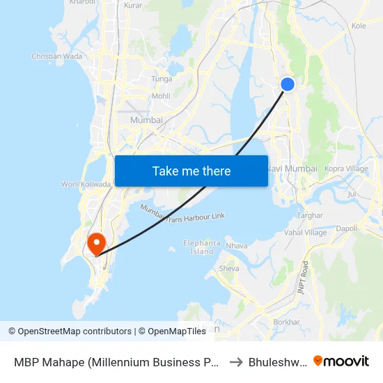 MBP Mahape (Millennium Business Park) to Bhuleshwar map
