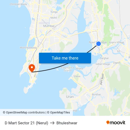 D Mart Sector 21 (Nerul) to Bhuleshwar map