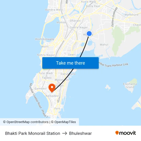 Bhakti Park Monorail Station to Bhuleshwar map