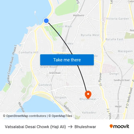 Vatsalabai Desai Chowk (Haji Ali) to Bhuleshwar map
