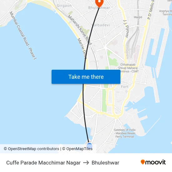 Cuffe Parade Macchimar Nagar to Bhuleshwar map