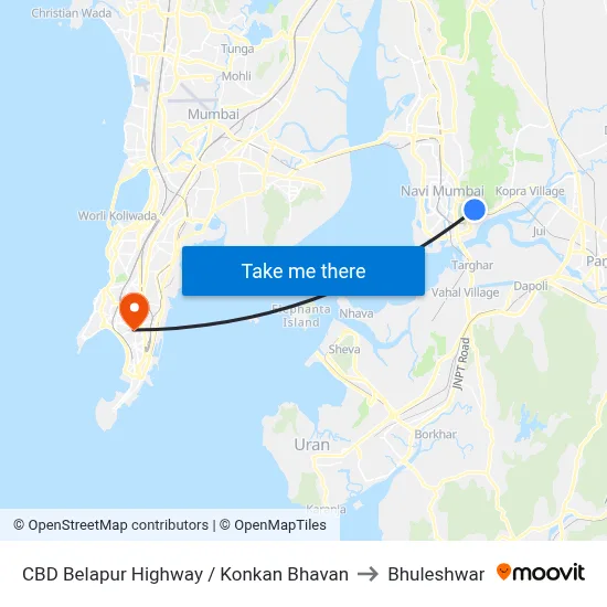 CBD Belapur Highway / Konkan Bhavan to Bhuleshwar map