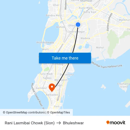 Rani Laxmibai Chowk (Sion) to Bhuleshwar map