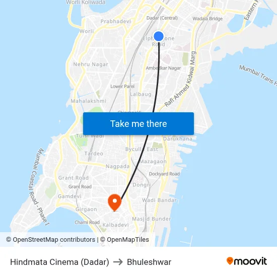Hindmata Cinema (Dadar) to Bhuleshwar map