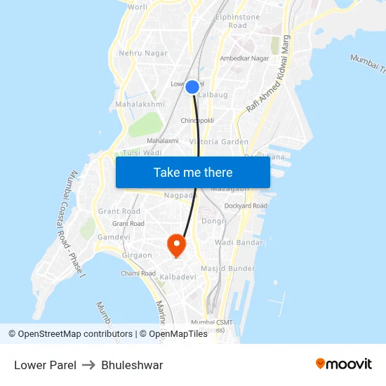 Lower Parel to Bhuleshwar map
