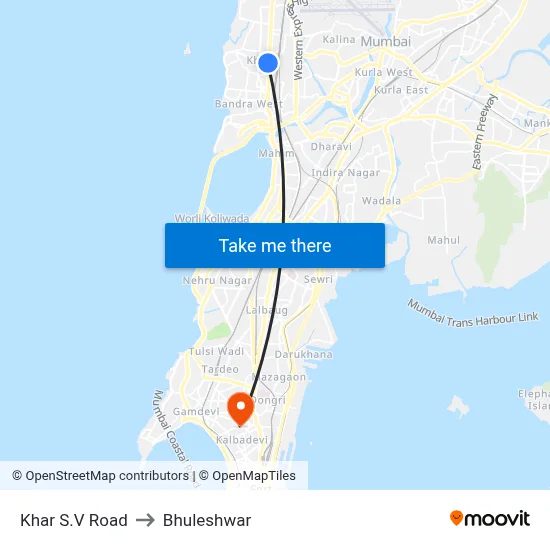 Khar S.V Road to Bhuleshwar map