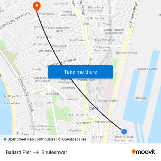 Ballard Pier to Bhuleshwar map