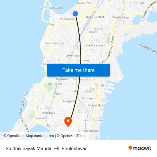 Siddhivinayak Mandir to Bhuleshwar map