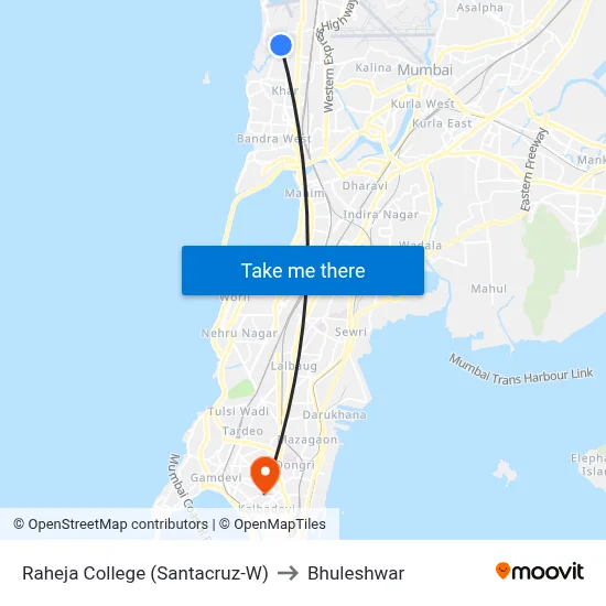 Raheja College (Santacruz-W) to Bhuleshwar map
