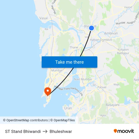 ST Stand Bhiwandi to Bhuleshwar map