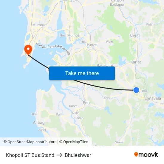 Khopoli ST Bus Stand to Bhuleshwar map