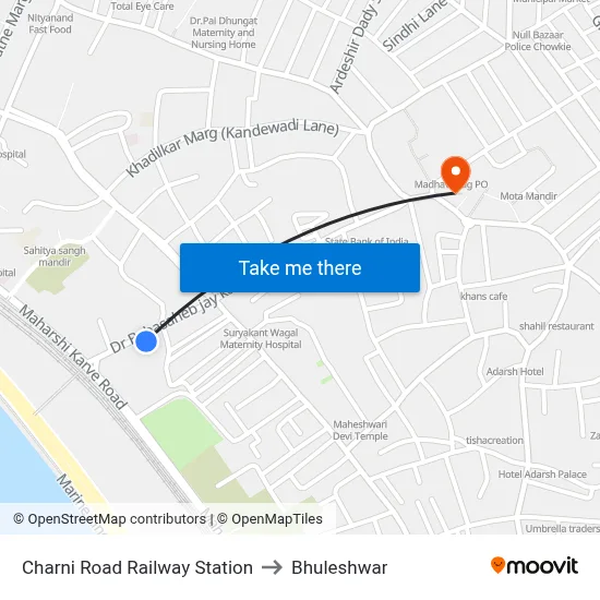 Charni Road Railway Station to Bhuleshwar map