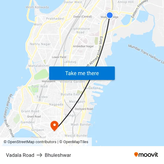 Vadala Road to Bhuleshwar map