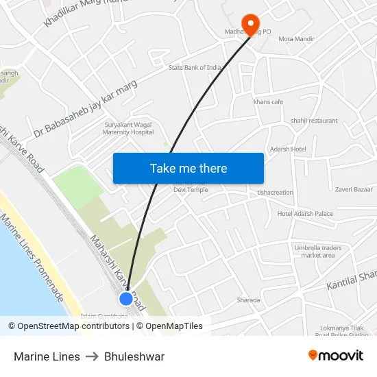Marine Lines to Bhuleshwar map