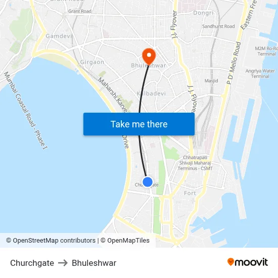 Churchgate to Bhuleshwar map