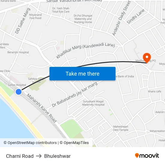 Charni Road to Bhuleshwar map