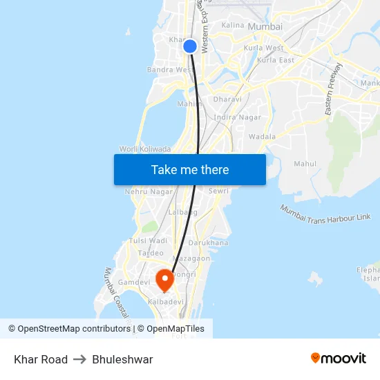 Khar Road to Bhuleshwar map