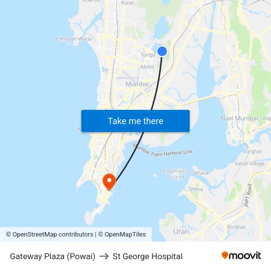 Gateway Plaza (Powai) to St George Hospital map