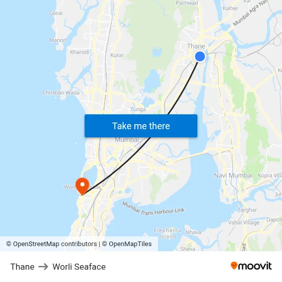 Thane to Worli Seaface map