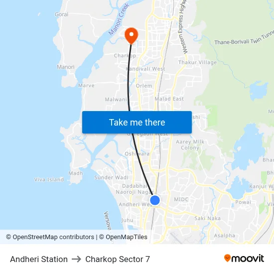 Andheri Station to Charkop Sector 7 map