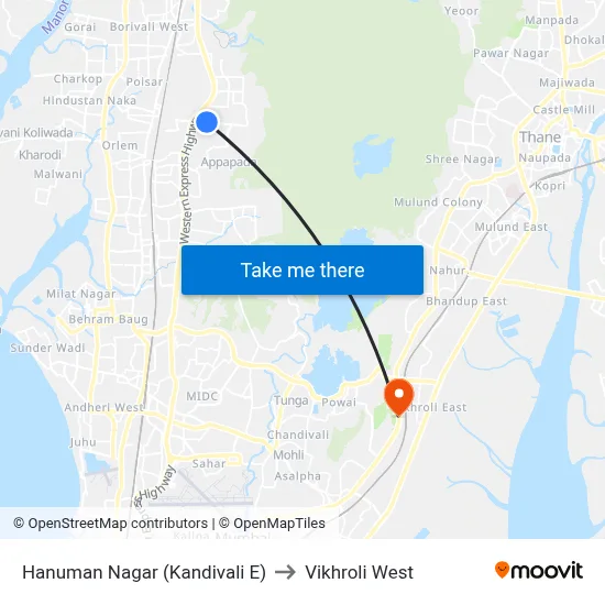Hanuman Nagar (Kandivali E) to Vikhroli West map