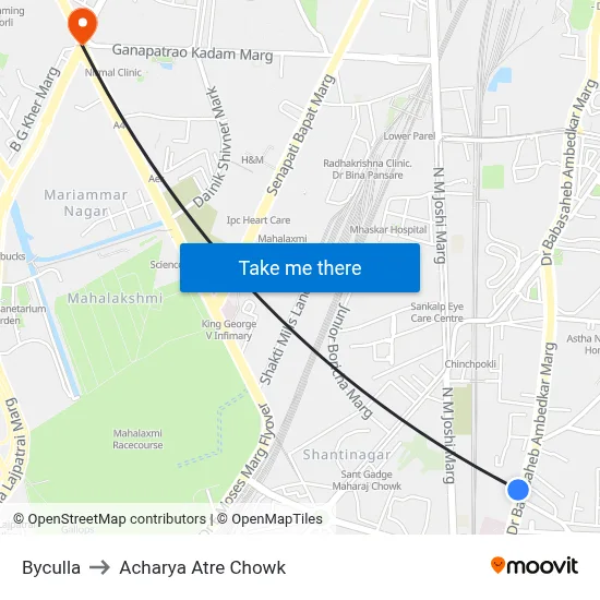 Byculla to Acharya Atre Chowk map