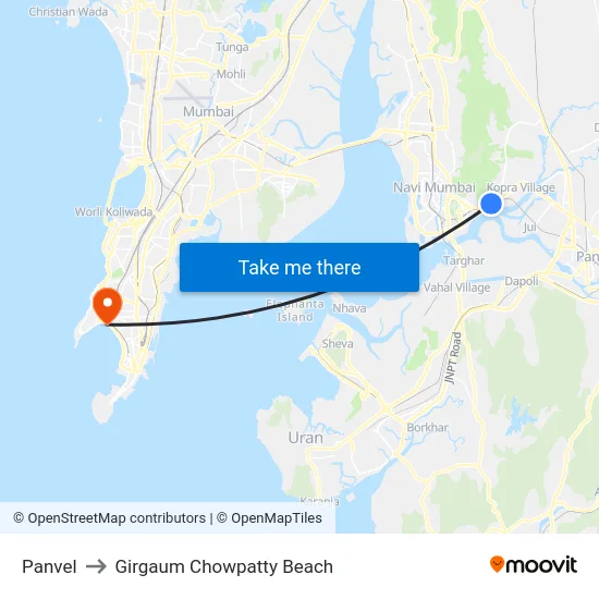Panvel to Girgaum Chowpatty Beach map