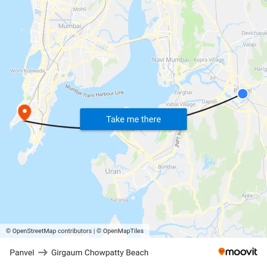Panvel to Girgaum Chowpatty Beach map