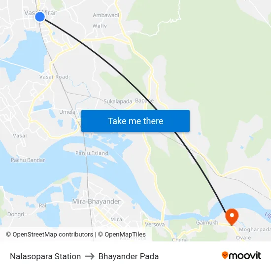 Nalasopara Station to Bhayander Pada map