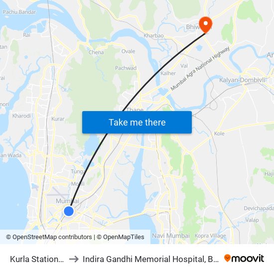 Kurla Station (W) to Indira Gandhi Memorial Hospital, Bhiwandi map