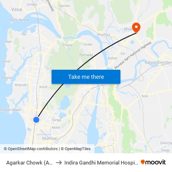 Agarkar Chowk (Andheri-E) to Indira Gandhi Memorial Hospital, Bhiwandi map