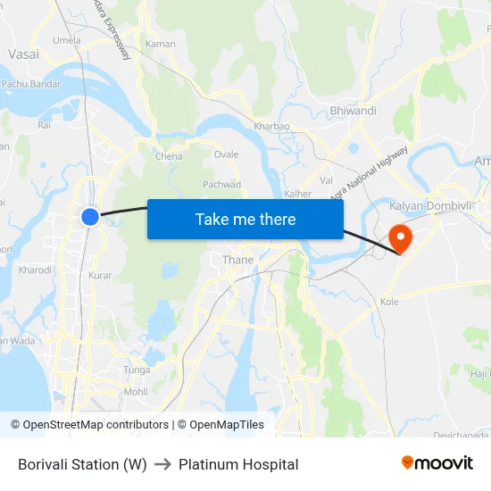 Borivali Station (W) to Platinum Hospital map