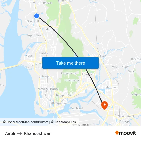 Airoli to Khandeshwar map