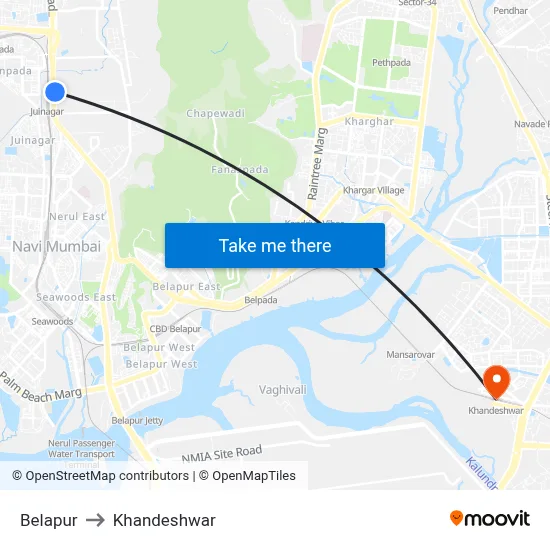 बेलापुर to खांदेश्वर map