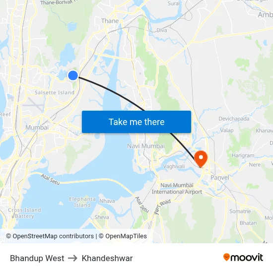 Bhandup West to Khandeshwar map