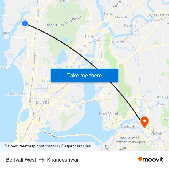Borivali West to Khandeshwar map