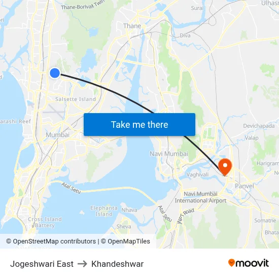 Jogeshwari East to Khandeshwar map