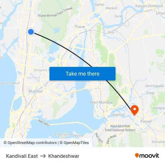 Kandivali East to Khandeshwar map