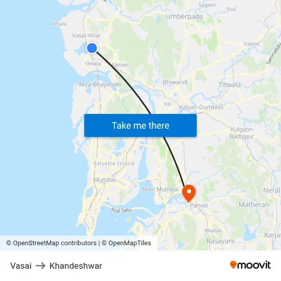 Vasai to Khandeshwar map
