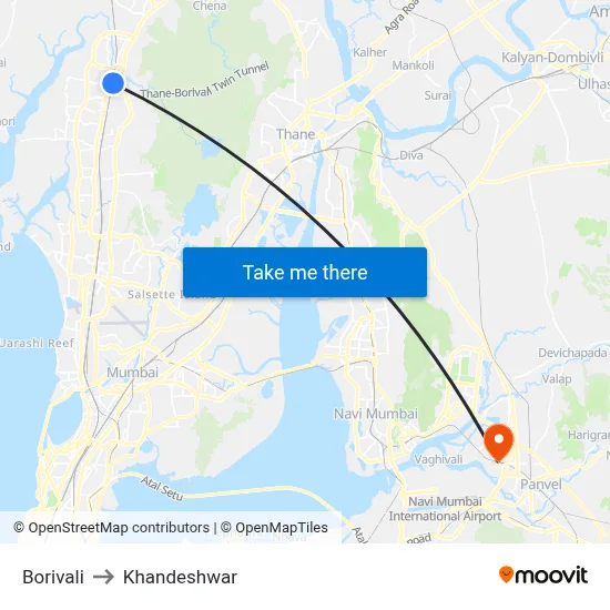 Borivali to Khandeshwar map