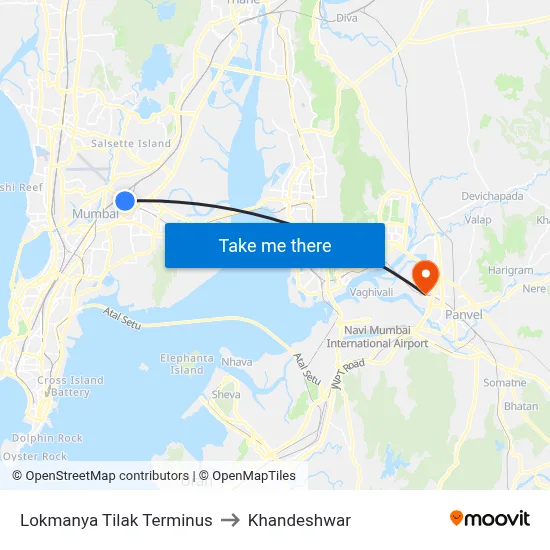 Lokmanya Tilak Terminus to Khandeshwar map