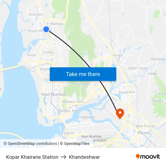 Kopar Khairane Station to Khandeshwar map