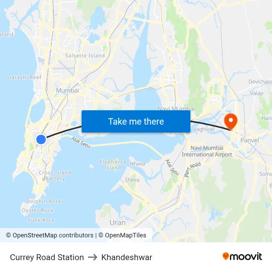 Currey Road Station to Khandeshwar map