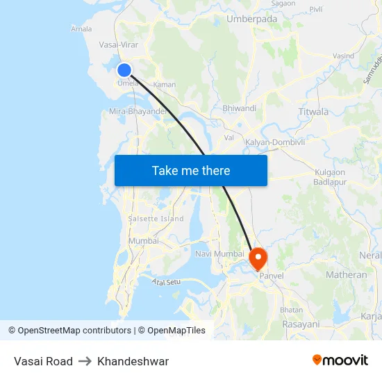 Vasai Road to Khandeshwar map
