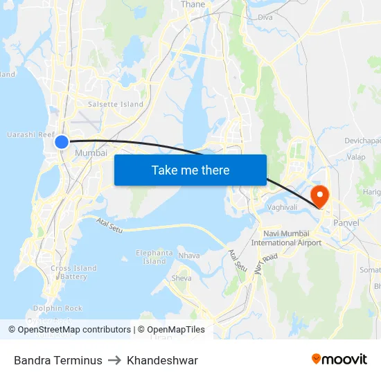 Bandra Terminus to Khandeshwar map