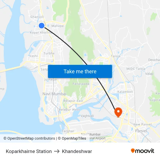 Koparkhairne Station to Khandeshwar map