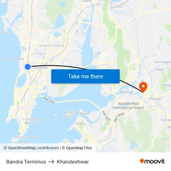 Bandra Terminus to Khandeshwar map
