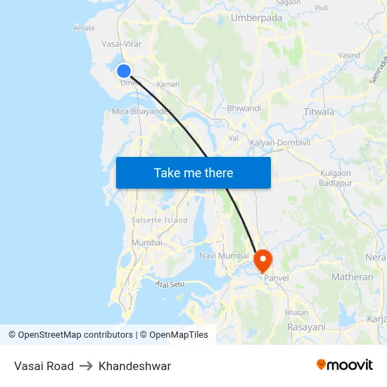 वसई रोड to खांदेश्वर map