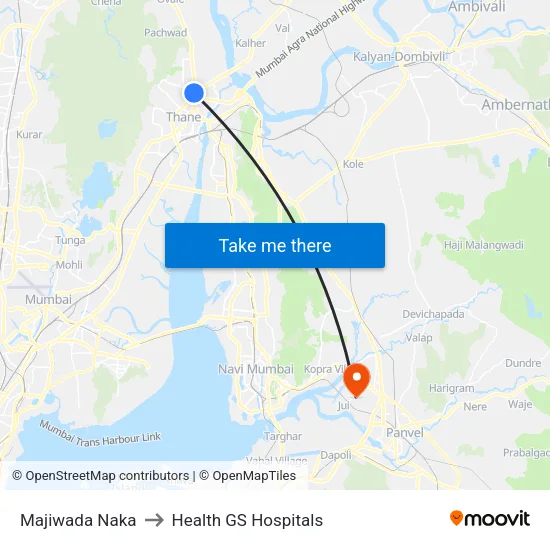 Majiwada Naka to Health GS Hospitals map