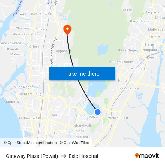 Gateway Plaza (Powai) to Esic Hospital map